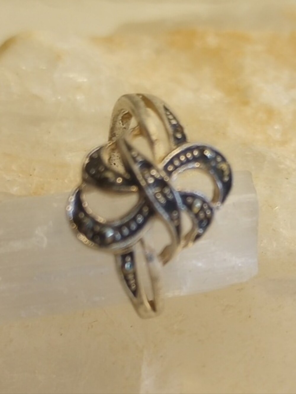 Silver Knot Ribbon Ring with Black Accents